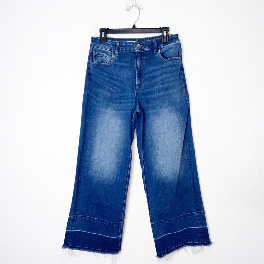 Warp & Weft Blue Incheon Raw Hem Wide Leg Jeans